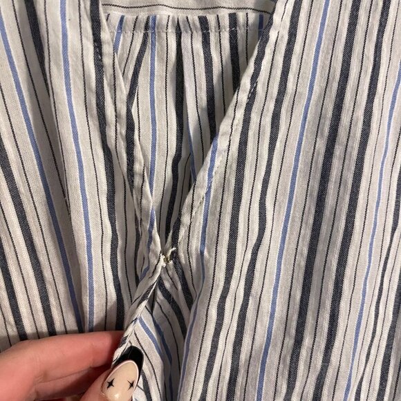 MICHAEL Michael Kors Womens Y2K White Blue Striped Grommets Wrap Tie Blouse XXL - Picture 5 of 7